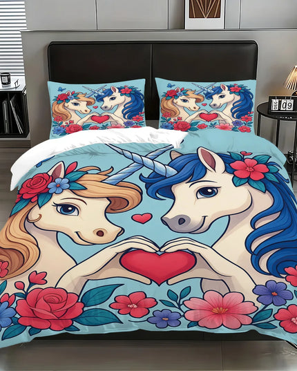 Love Heart Twin Unicorn Bedding