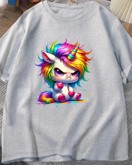 Gray Cartoon Unicorn Shirt