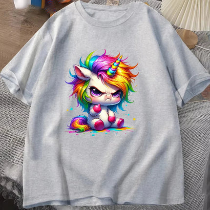 Gray Cartoon Unicorn Shirt