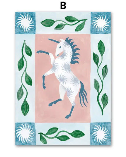 Boho Unicorn Floral Wall Art