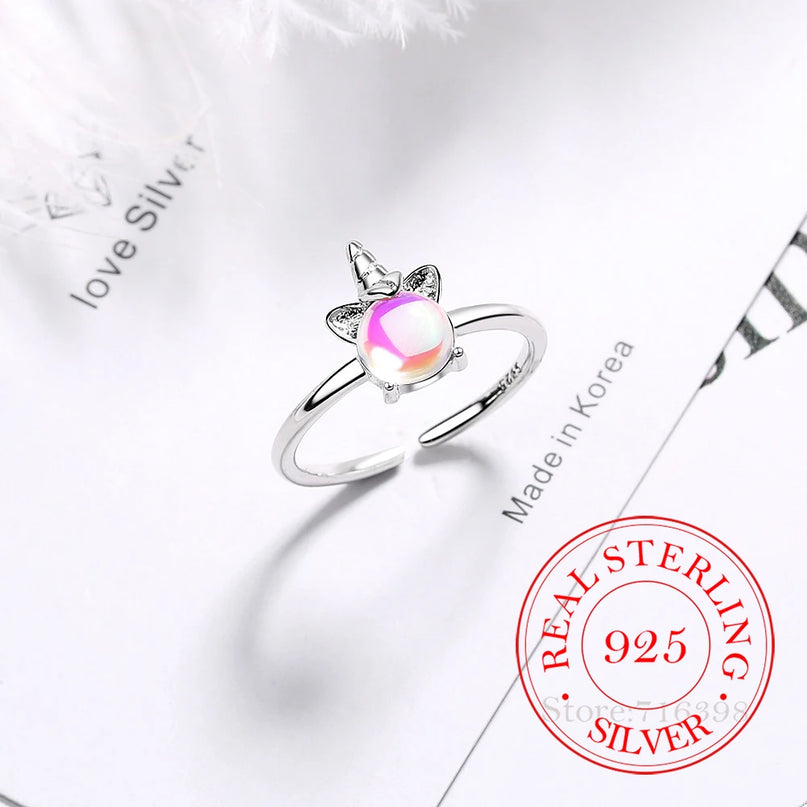 Moonstone Unicorn Ring 925 Silver