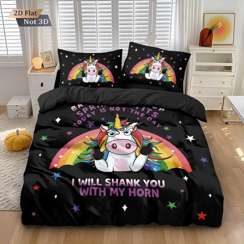 Funny Black Unicorn Bedding