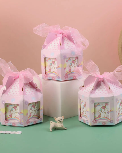 Carousel box to assemble yourself with a pink ribbon on each box