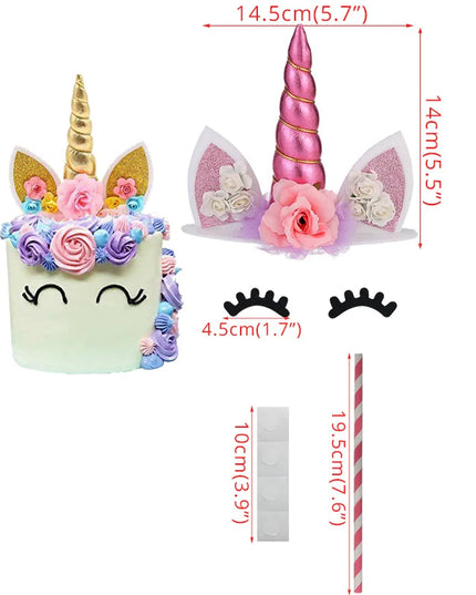 Gold Pink Unicorn Horn Cake Topper