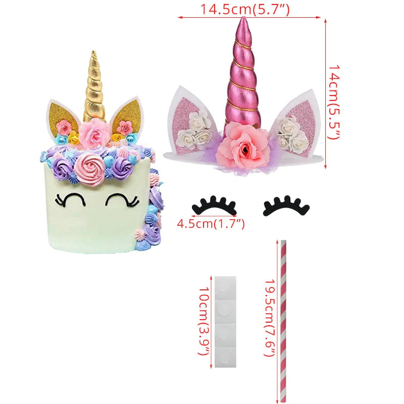 Gold Pink Unicorn Horn Cake Topper