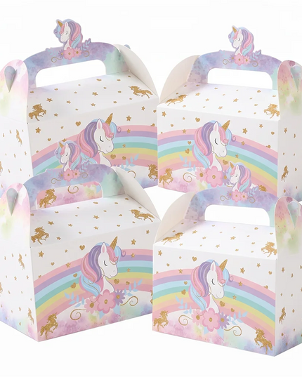 Unicorn favor box with built-in handle shown from the side