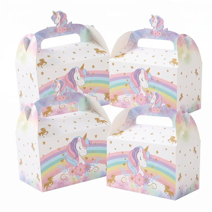Unicorn favor box with built-in handle shown from the side