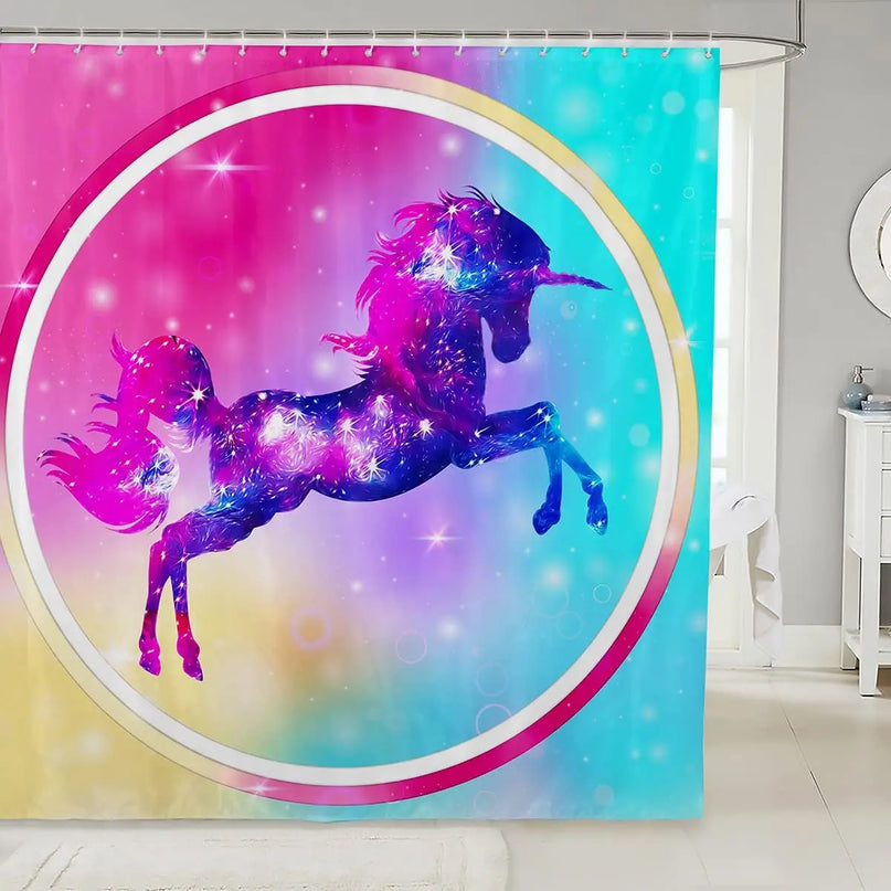 Vibrant Colorful Unicorn Shower Curtain