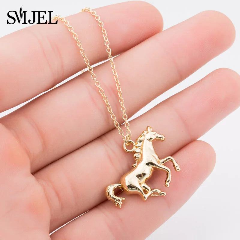Golden Rearing Unicorn Necklace