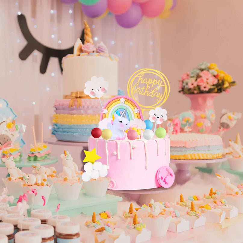 Rainbow Unicorn Birthday Cake Topper Set