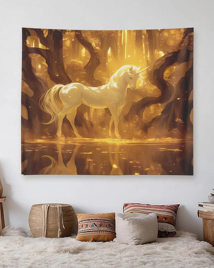 Golden Forest Unicorn Tapestry