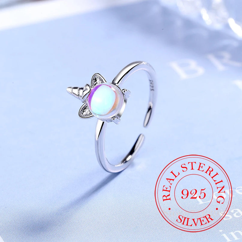 Moonstone Unicorn Ring 925 Silver