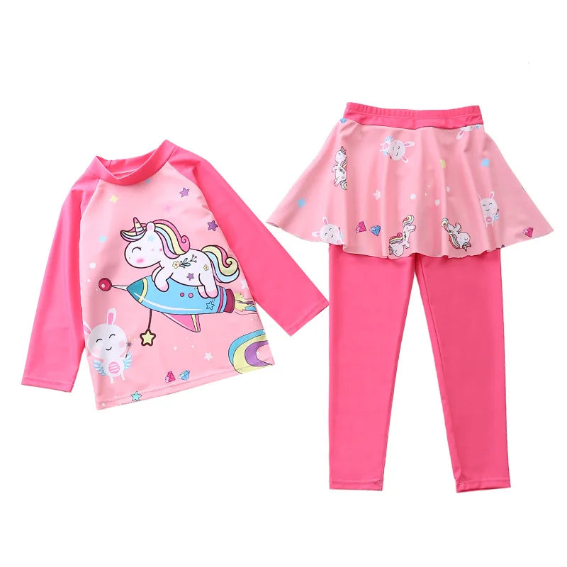 Purple Unicorn Rashguard Swimsuit Set