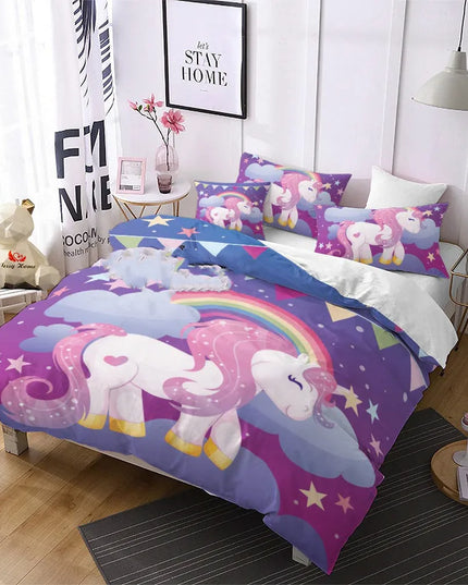 Colorful Stripe Unicorn Bedding