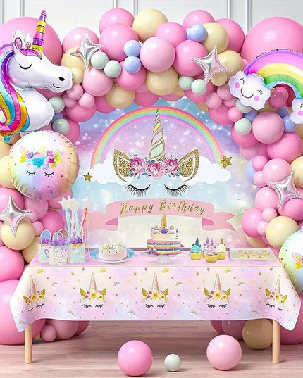 Close-up of pastel latex balloons in pink, yellow and blue on the arch