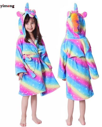 Cozy Rainbow Stripe Unicorn Robe