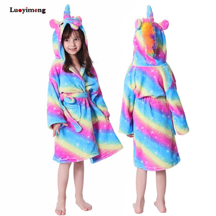 Cozy Rainbow Stripe Unicorn Robe