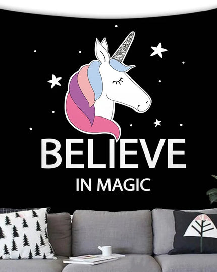 Black Unicorn Tapestry Believe Magic