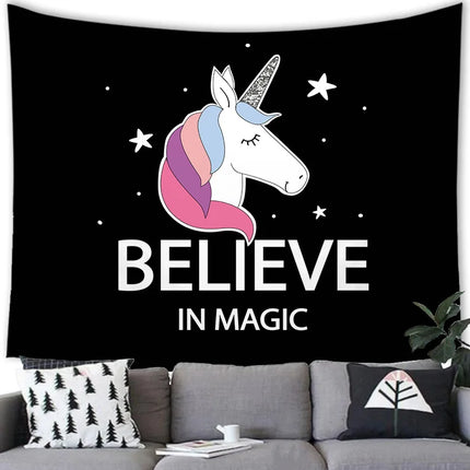 Black Unicorn Tapestry Believe Magic