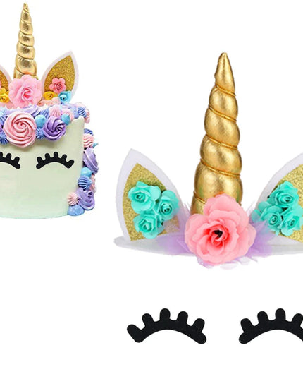 Gold Pink Unicorn Horn Cake Topper