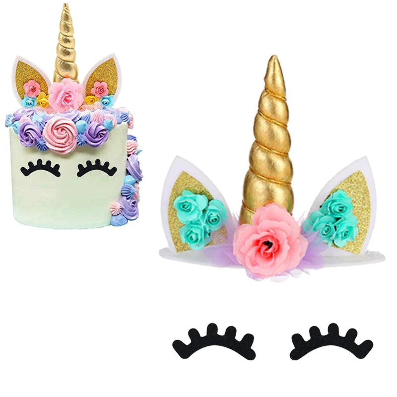 Gold Pink Unicorn Horn Cake Topper