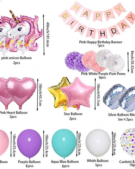 Silver unicorn foil balloons beside the balloon arch