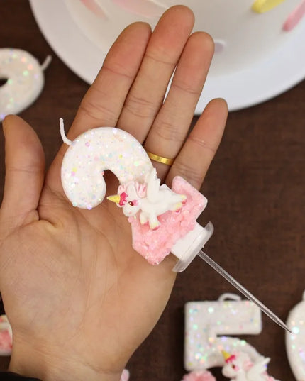 Pink Glitter Unicorn 8 Birthday Candle