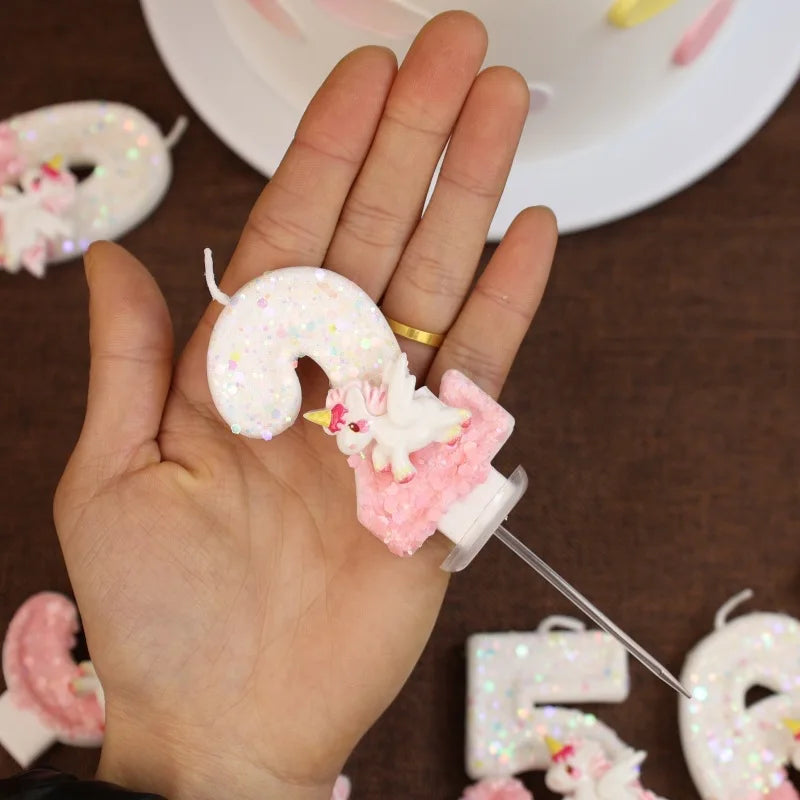 Pink Glitter Unicorn 5 Birthday Candle
