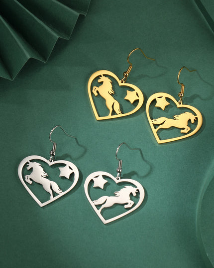 Silver Heart Unicorn Earrings
