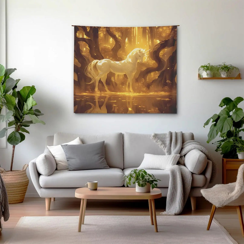 Golden Forest Unicorn Tapestry
