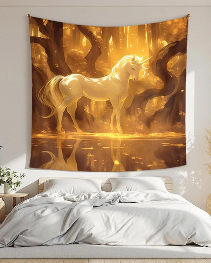 Golden Forest Unicorn Tapestry