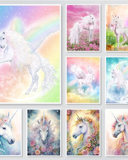 White Unicorn Spring Blossom Wall Art