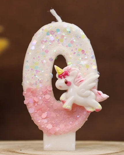 Pink Glitter Unicorn Zero Candle