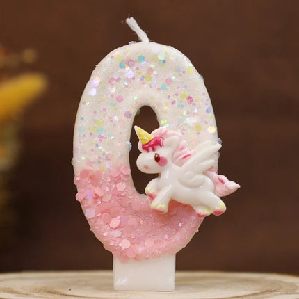 Pink Glitter Unicorn Zero Candle