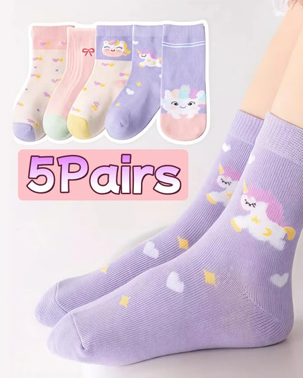 Girls' Unicorn Socks - Pastel 5-Pack