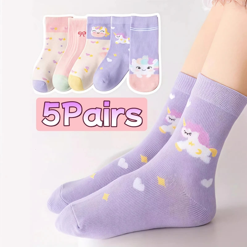 Girls' Unicorn Socks - Pastel 5-Pack