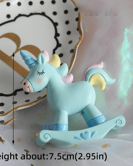 Blue Rocking Unicorn Cake Topper
