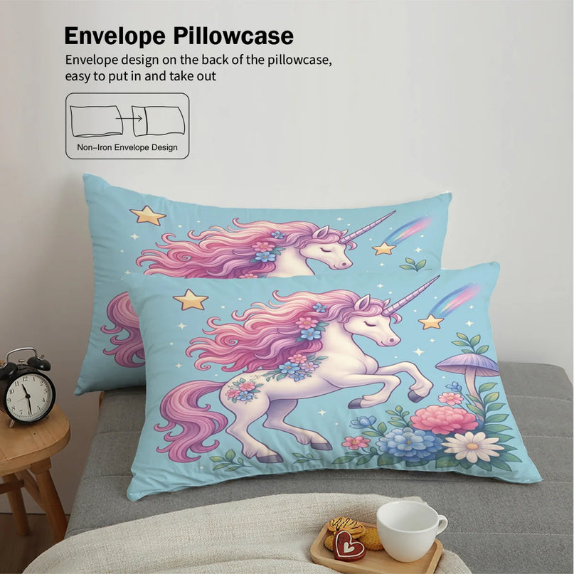 Blue Garden Floral Unicorn Bedding