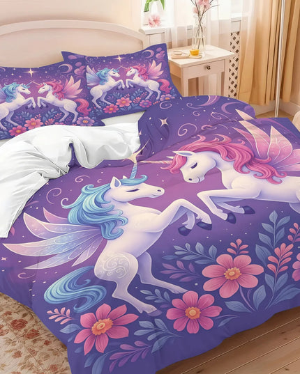 Blue Garden Floral Unicorn Bedding
