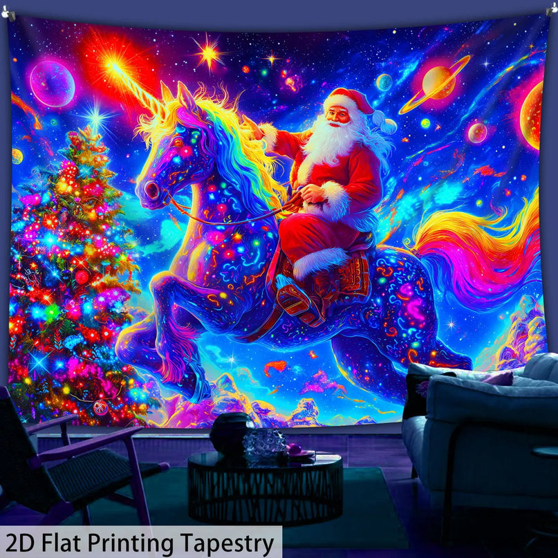 Unicorn Christmas Starry Sky Tapestry