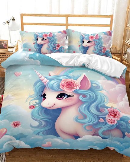 Blue Kawaii Unicorn Bedding
