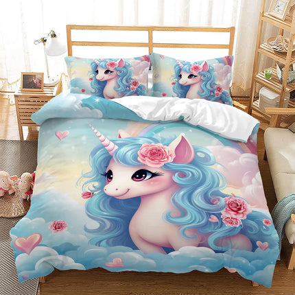 Blue Kawaii Unicorn Bedding