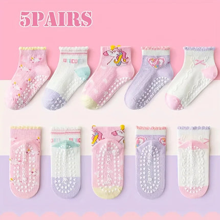 Non-Slip Unicorn Socks - Girls 5-Pack