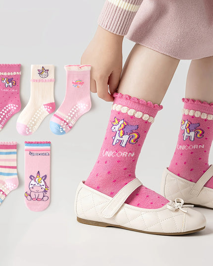 Kids Unicorn Floor Socks - 5-Pack Grips