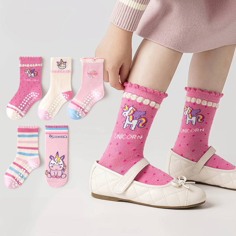 Kids Unicorn Floor Socks - 5-Pack Grips