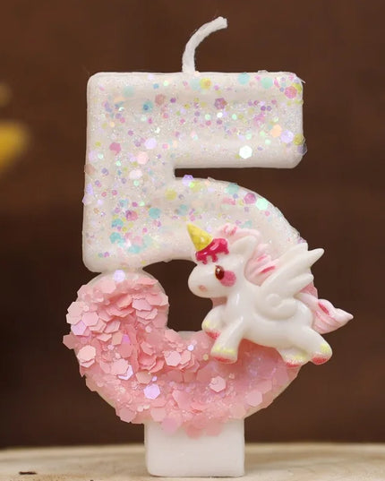 Pink Glitter Unicorn 5 Birthday Candle