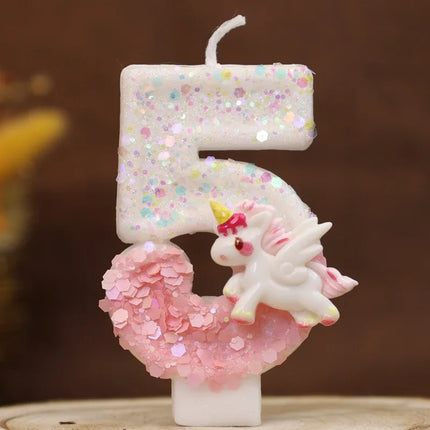 Pink Glitter Unicorn 5 Birthday Candle