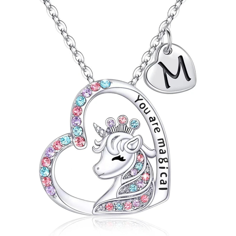 Crystal Heart Unicorn Necklace