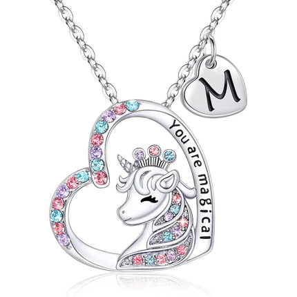 Crystal Heart Unicorn Necklace