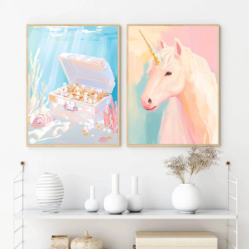 Watercolor Unicorn Wall Art in Pastels
